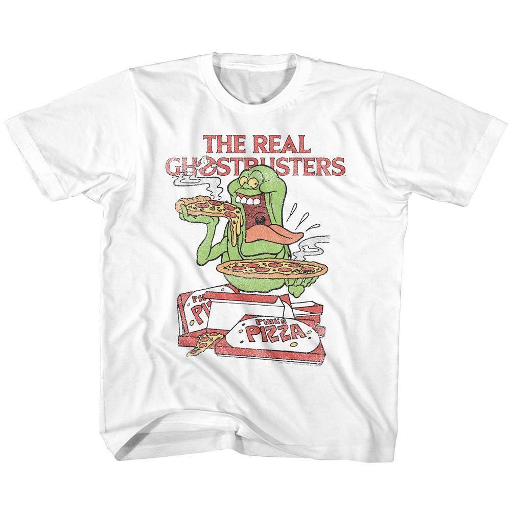 The Real Ghostbusters Slimer And Pizza White T Shirt